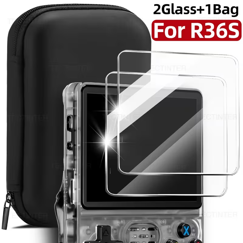 3-in-1 opbergtas + gehard glas - Gaming Console R36S recensie en prijs